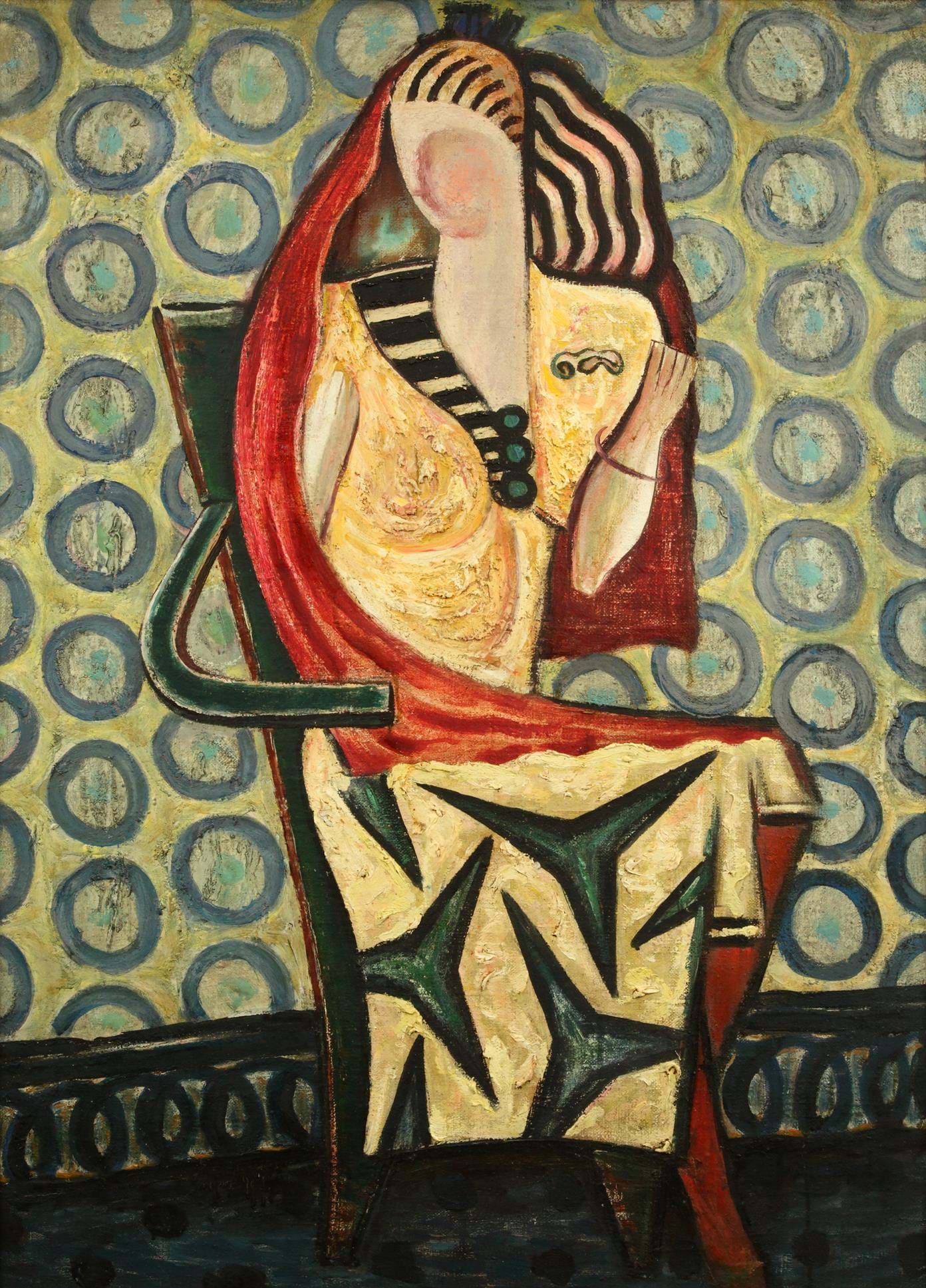 Dame med rødt sjal, 1949. Lukasz Niewisiewicz.